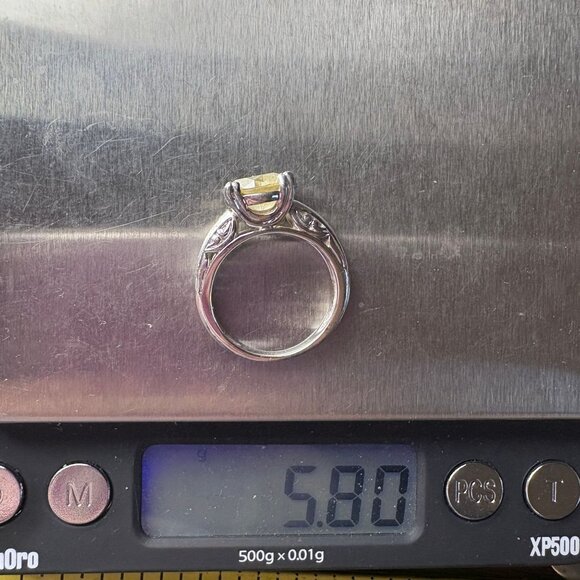 VTG Solid Sterling Silver 925 Yellow Cubic Zirconia Prong Set Ring Size 5.75 - Picture 9 of 9